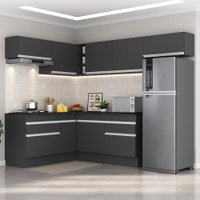Armário de Cozinha Completa de Canto com Rodapé Veneza Multimóveis MP2104.898 Preto/Branco