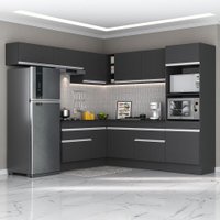 Armário de Cozinha Completa de Canto com Rodapé Veneza Multimóveis MP2105.898 Preto/Branco