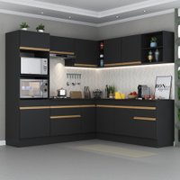 Cozinha Completa de Canto com Rodapé Veneza Multimóveis MP2080 com Armário e Balcão Preta