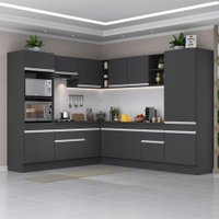 Armário de Cozinha Completa de Canto com Rodapé Veneza Multimóveis MP2081.898 Preto/Branco