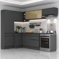 Armário de Cozinha Completa de Canto com Rodapé Veneza Multimóveis MP2087.895 Preto