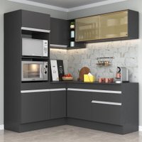 Armário de Cozinha Completa de Canto com Rodapé Veneza Multimóveis MP2098.898 Preto/Branco