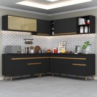 Cozinha Completa de Canto Veneza GB Multimóveis MP2061 com Armário e Balcão Preta