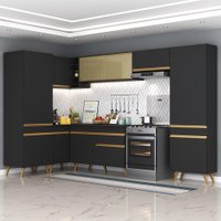 Cozinha Completa de Canto Veneza GB Multimóveis MP2055 com Armário e Balcão Preta