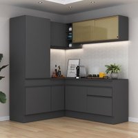 Armário de Cozinha Completa de Canto com Rodapé Veneza Multimóveis MP2088.895 Preto