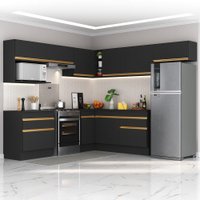 Cozinha Completa de Canto com Rodapé Veneza Multimóveis MP2106 com Armário e Balcão Preta