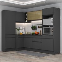 Armário de Cozinha Completa de Canto com Rodapé Veneza Multimóveis MP2085.895 Preto