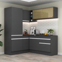 Armário de Cozinha Completa de Canto com Rodapé Veneza Multimóveis MP2088.898 Preto/Branco
