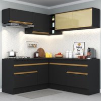 Cozinha Completa de Canto com Rodapé Veneza Multimóveis MP2097 com Armário e Balcão Preta
