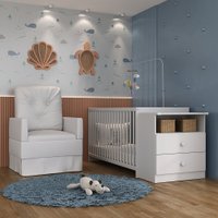 Berço Cômoda com Colchão Incluso e Poltrona de Amamentação Meu Bebê Multimóveis MP4096
