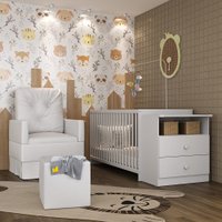Berço Cômoda com Poltrona de Amamentação e Puff Meu Bebê Multimóveis MP4084