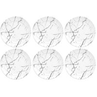 Jogo 6 Pratos de Sobremesa de Porcelana Germer Mármore Branco Raso Redondo 20,5cm