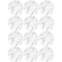 Jogo 12 Pratos de Sobremesa Germer Mármore Branco de Porcelana Raso Redondo 20,5cm