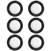 Jogo 6 Pratos Germer Fundos Preto e Branco 23cm Nero Porcelana com Estampa Mármore