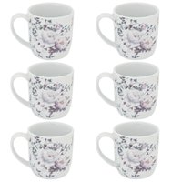 Conjunto 6 Xícaras Grande Porcelana de Chá Café Florida 360ml Branca Germer Garden Urban