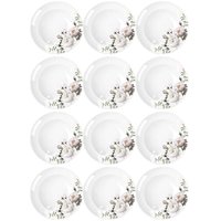 Jogo 12 Pratos Fundos Redondos 23cm Garden em Porcelana com Estampa Floral Germer