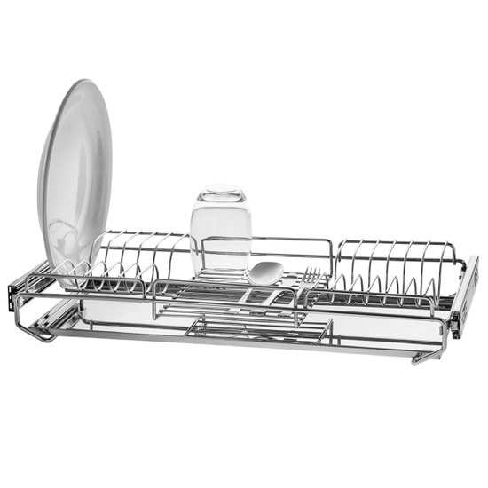Escorredor de Louças Embutido no Armário 57cm 12 Pratos Bandeja Inox Corrediças Deslizante.