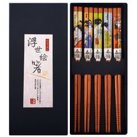 Kit Hashi Gueixas Em Bambu Com 5 Pares Kyoto Conjunto De Palitos Japoneses Hashi Com Caixa Colorido Yoi - 8108010007
