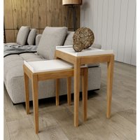 Kit 2 Mesas De Apoio Milão Finestra Off White/Freijo - 2910BF