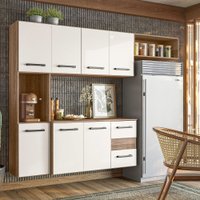 Cozinha Juliete Suspensa 7 Portas 2 Gavetas Nicioli Carvalho Rustico/Off White Cristal - 11770.20.1