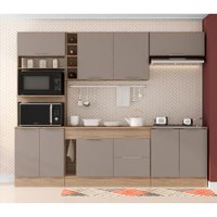 Cozinha Ferrara Com Tampo 9 Portas Poliman Carvalho Oak/ Fume - J0021288