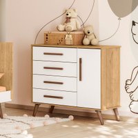 Cômoda Encanto Com Sapateira 4 Gavetas Qmovi Carvalho Rustico/Branco - 3825.91