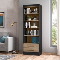 Estante Livreiro Com 4 Prateleiras Qmovi Preto Fosco/Carvalho - 3420.37