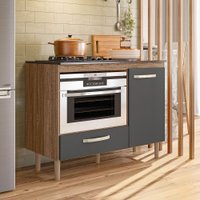 Balcão Nicioli Cooktop Fit 1 Porta 1 Gaveta - Carvalho Rustico/Chumbo