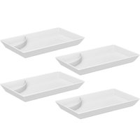 Kit 4 Pratos para Sushi com Molheira Shoyu Uno Coza Travessas Brancas Retangulares em Polipropileno