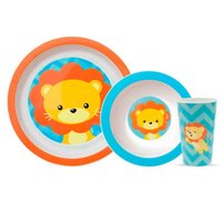 Kit Refeição Infantil 1 Prato Raso 1 Bowl e 1 Copo Animal Fun Leão Buba Colorido