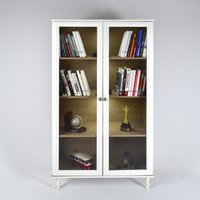 Estante Para Livros 2 Portas Vidro Ditália C/Kit Luz E-957 Branco
