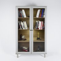Estante Para Livros 2 Portas Vidro Ditália C/Kit Luz E-957 Cinza