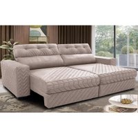 Sofá Retrátil e Reclinável 2,35m Molas Ensacadas Cama inBox Style Thermo Gel Linho Bege Claro