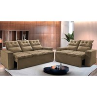 Conjunto de Sofá 3 e 2 Lugares Retrátil e Reclinável 2,00x1,50m Cama inBox Smal Suede Castor