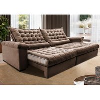 Sofá Retrátil e Reclinável 3,15m Molas Ensacadas Cama inBox Big Space com Bordado 3D Velusoft Castor