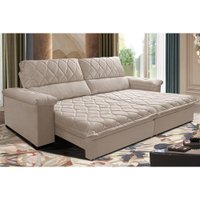 Sofá Retrátil e Reclinável 2,15m Molas Ensacadas Cama inBox Big Home com Bordado 3D Velusoft Bege