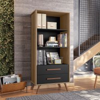 Estante Livreiro Retro 2 Gavetas  Carvalho Rustico/Preto - 3955.5 Qmovi