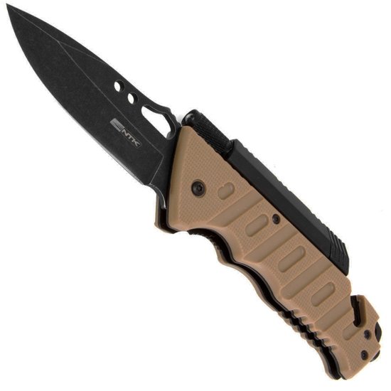 Canivete Tático Aço Inox 420 Borlov NTK Pederneira Lanterna Corta Cinto Militar Areia - 7896558439323