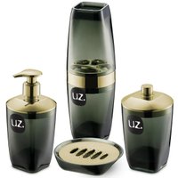 Kit 4 Peças Higiene Acessórios Banheiro Premium UZ Preto e Dourado UZ532PRDR