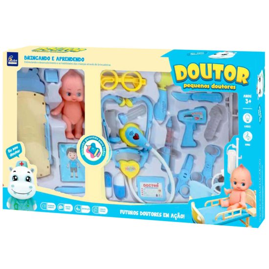 Kit Médico Pequenos Doutores com Luz e Som Interativo Fênix Brinquedos Azul 7896462008363