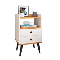 Mesinha de Cabeceira Canto Quarto Mesa Auxiliar 2 Gavetas Nicho Apoio Lateral Cama Dream - Off White/Cinamomo - RPM