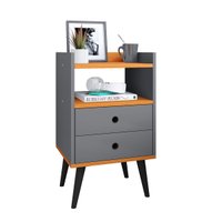 Mesinha de Cabeceira Canto Quarto Mesa Auxiliar 2 Gavetas Nicho Apoio Lateral Cama Dream - Cinza/Cinamomo - RPM
