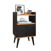 Mesinha de Cabeceira Canto Quarto Mesa Auxiliar 2 Gavetas Nicho Apoio Lateral Cama  Dream - Preto/Cinamomo - RPM