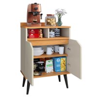 Aparador Buffet Pix 2 Portas Prateleira Interna Nichos Decoração Sala Cozinha Retrô - Off White/Cinamomo - RPM Móveis