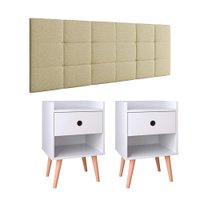 Kit Cabeceira Cama Box Casal 1,40 Bia Bege Linho e Mesinha Decore Enfeite Quarto Branca - Lojas RPM