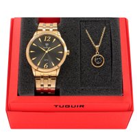Kit Relógio Feminino Tuguir Analógico TG141 - Dourado e Preto com Brinde