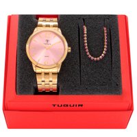 Kit Relógio Feminino Tuguir Analógico TG141 - Dourado e Rosa com Brinde