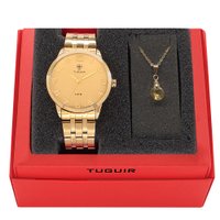Kit Relógio Feminino Tuguir Analógico 2122 - Dourado com Brinde