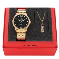Kit Relógio Feminino Tuguir Analógico W2122 - Dourado e Preto com Brinde