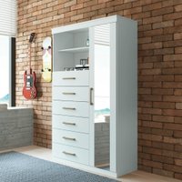 Cômoda Multiuso 1 Porta 6 Gavetas com Espelho Marabá Santos Andirá Branco - Marabá